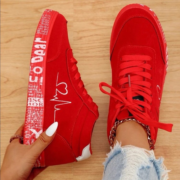 Graphic Letter Print Red Sneaker - Picture 1 of 5